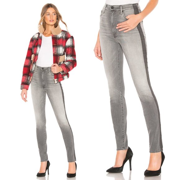 MOTHER Denim - Mother The Swooner Skinny Jean Super Stretch Denim Supermoon Stripe Grey Wash 25